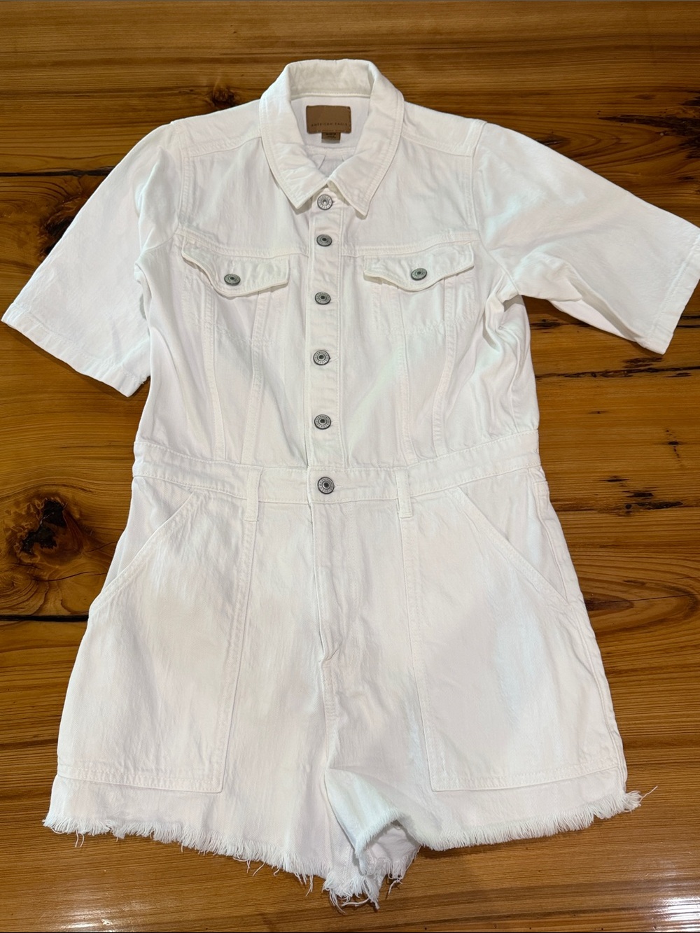 American Eagle Outfitters White Short-Sleeve Denim Romper